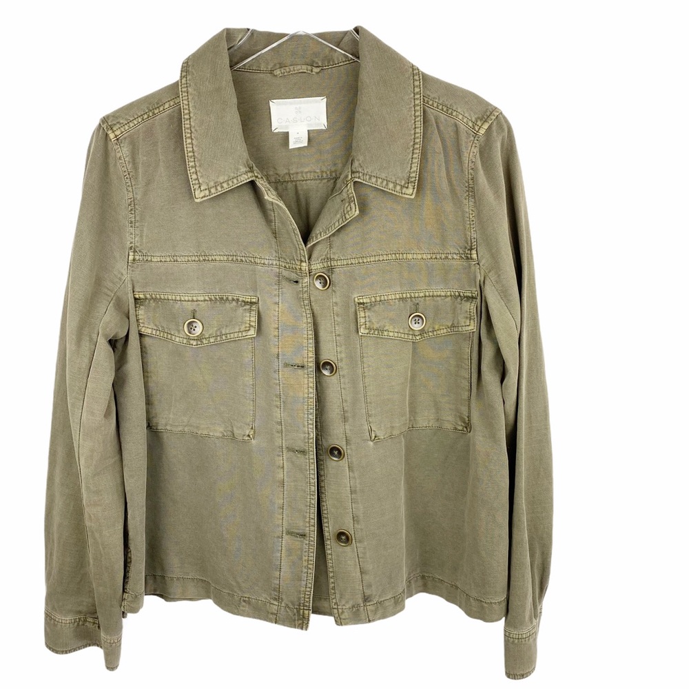 CASLON Army Green Button Down Shirt Jacket Medium - Picture 2 of 7